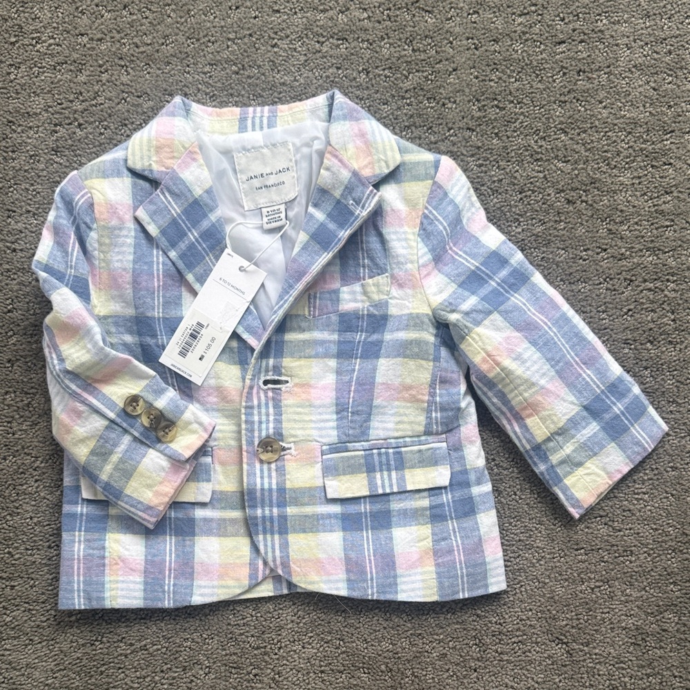 Janie and Jack Plaid Linen Cotton Blazer NWT 6-12M